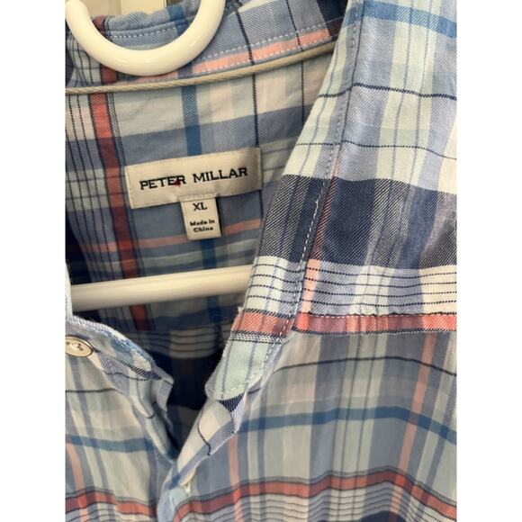 Peter Millar Men XL Shirt Cotton Cocktails Checked Button Up Short Sleeve - Picture 2 of 6